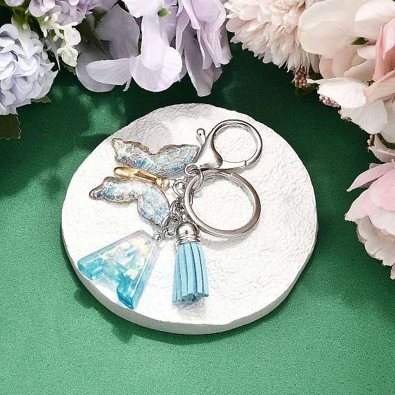 26шт. брелок с кисточкой из прозрачной эпоксидной смолы, прозрачного акрила и искусственной замши, с кольцами для ключей из сплава, с цепочками и застежками-лобстерами, бабочка