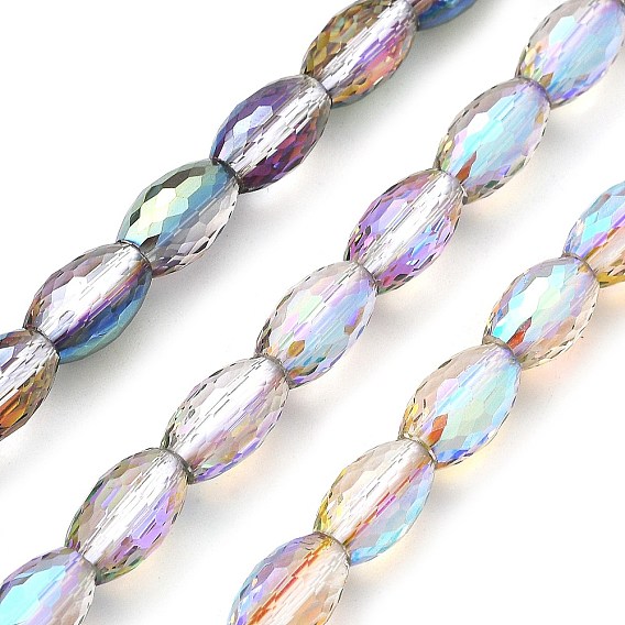 Гальванизируйте прозрачное стекло бисер нитей, овальные, с половиным покрытием цвета радуги, граненые