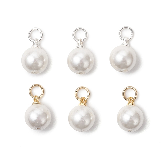 6 шт. 2 круглые подвески-жемчужины разных цветов, с латунной фурнитурой , золотые и серебряные