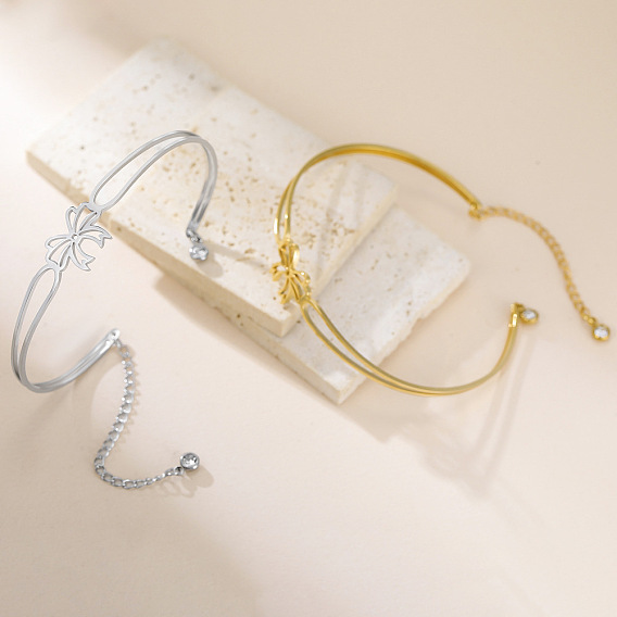 304 женские браслеты-манжеты из нержавеющей стали, бантом