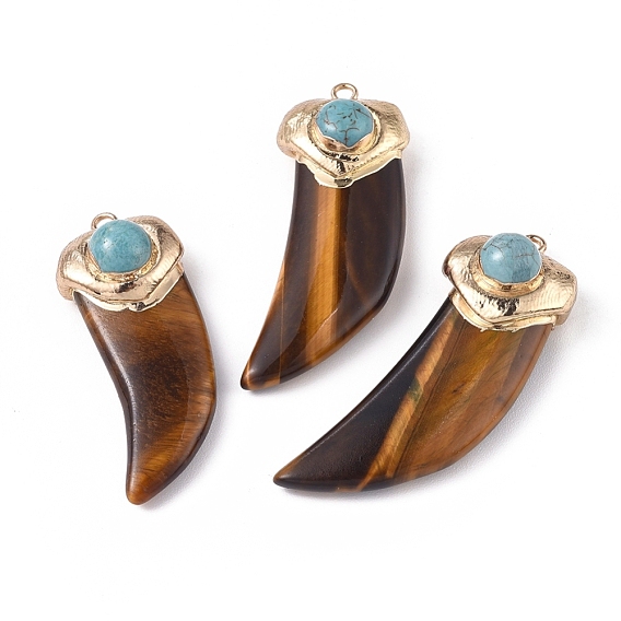Природных тигровый глаз подвески, с петлями из синтетической бирюзы и латуни золотистого тона, слоновой кости форма