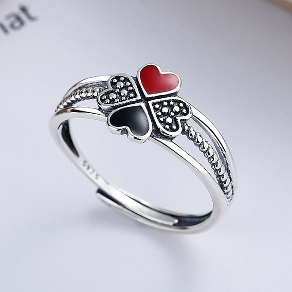 Клевер 925 регулируемые кольца из стерлингового серебра с эмалью для женщин