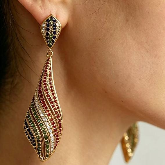 Alloy Rhinestone Teardrop Stud Dangle Earrings for Women, Golden