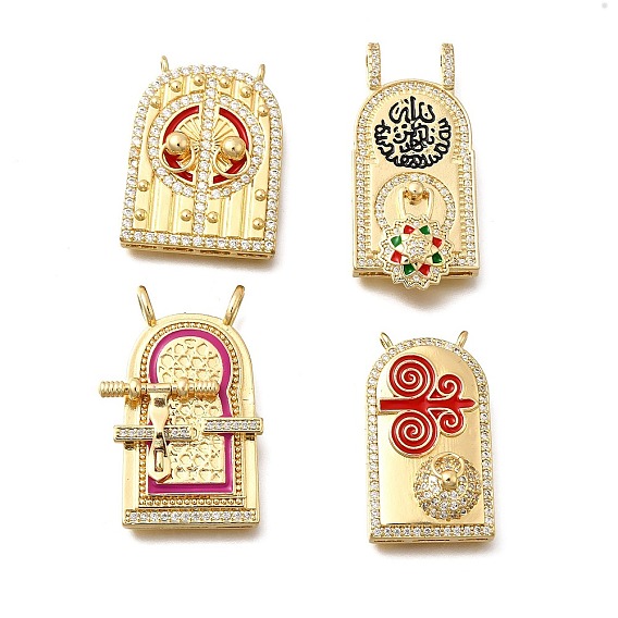 Латунные микро проложить кубического циркония подвески, Баб Мансур, Эмаль стиле, реальный 18 k позолоченный