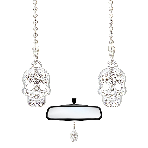 Украшение автомобиля подвеской из сплава черепа со стразами, с цепями железный шар