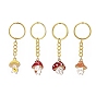 4Pcs 4 Styles Alloy Enamel Pendants Mushroom Character Keychain, with Iron Split Key Rings