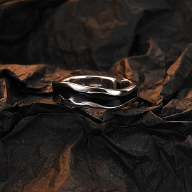 Irregular Broken 925 Sterling Silver Ring with Cold Tone and Dripping Glue for Men and Women