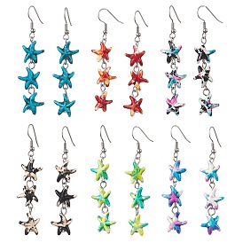 304 Stainless Steel Dangle Earring, with Starfish Synthetic Turquoise