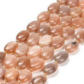 Natural Peach Moonstone Beads Strands, with Seed Beads, Oval