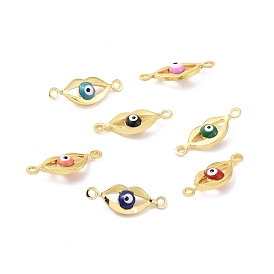 Brass Enamel Connector Charms, Real 18K Gold Plated, Lip with Evil Eye Pattern