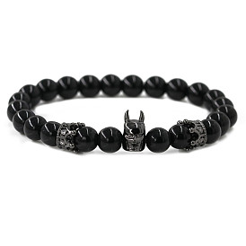 Batman-inspired Agate Stone Crown Beaded Bracelet for Men - Unique Gift