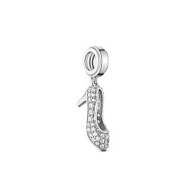TINYSAND Sparkling High Heels 925 Sterling Silver European Dangle Charms, Large Hole Pendants, with Cubic Zirconia, 24.93x5.06x7.78mm, Hole: 4.45mm