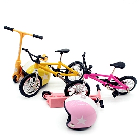 Mini Plastic Bicycle Sets, including Bicycle, Scooter & Helmat, Miniature Ornaments, Micro Landscape Garden Dollhouse Accessories