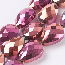 Electroplate Glass Beads Strands, Full Plated, Faceted Teardrop