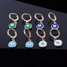 Fashionable Copper-Plated Gold Colorful Oil Drop Eye Earrings for Women
