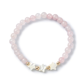 Natural Rose Quartz Round Beaded Bracelets, with Shell, for Women