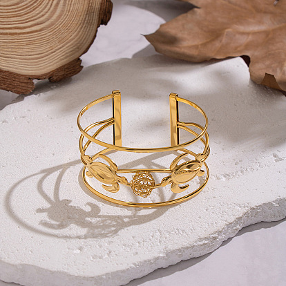 304 Браслеты-манжеты из нержавеющей стали, широкие браслеты для женщин, черепаха, ионное покрытие (ip)