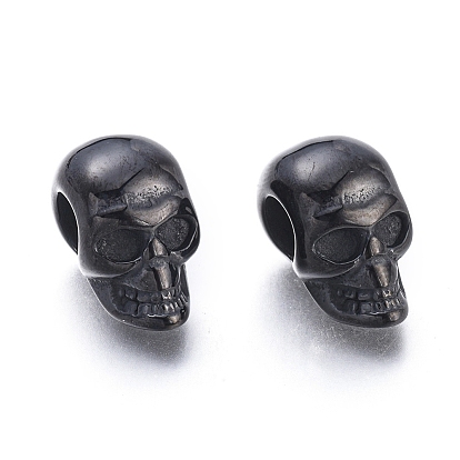 Halloween 304 Stainless Steel European Beads, Large Hole Beads, Skull Head