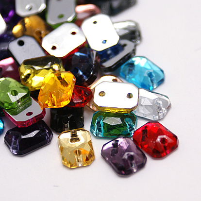 Шить на горный хрусталь, Тайвань акриловые горный хрусталь, два отверстия, аксессуары для одежды, граненые, прямоугольные