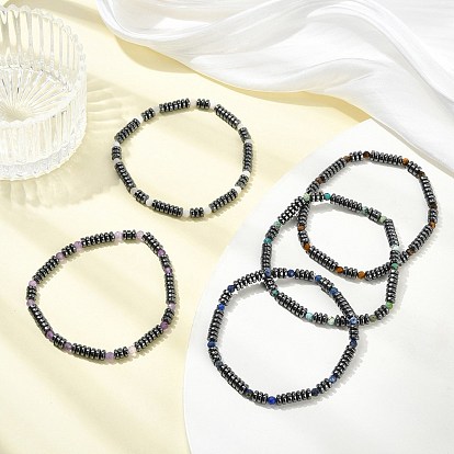 Браслеты из эластичного материала с бусинами в форме дисков и круглых бусин класса АА, не обладающими магнитными свойствами, из синтетического гематита и натуральных драгоценных камней, для женщин и мужчин.