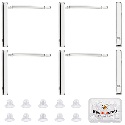 40 шт. латунные серьги-гвоздики, с отверстием и 50пластиковыми ушными гайками, прямоугольник