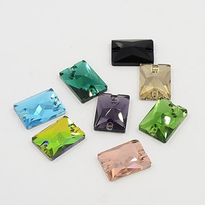 Шить на горный хрусталь, стекло горный хрусталь, два отверстия, аксессуары для одежды, прямоугольные, 13x18x5 мм, отверстие: 1 мм