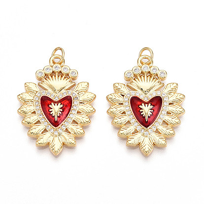 Латунные микропаве прозрачные подвески с фианитом, без кадмия и без свинца, с эмалью, сердце прелести, с целью перехода в кольце