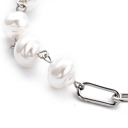 White Plastic Imitation Pearl Links Bracelets, with Iron Paperclip Chains and 304 Stainless Steel Lobster Claw Clasps