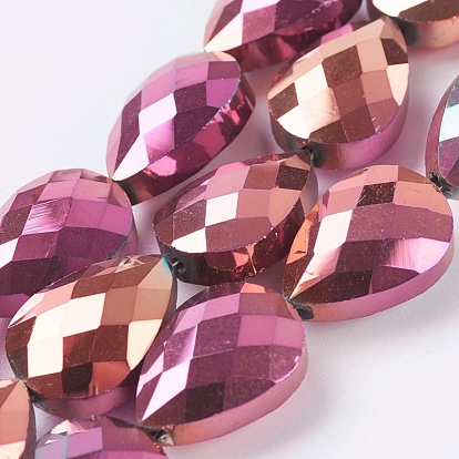 Electroplate Glass Beads Strands, Full Plated, Faceted Teardrop