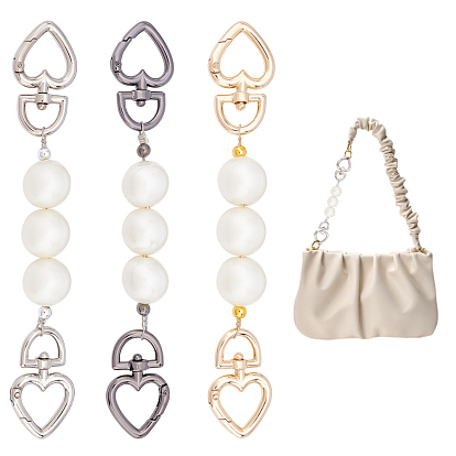 3 hebras 3 colores abs perla bolso extensor cadenas, con cierres de anillo de puerta de resorte de corazón de aleación de zinc, accesorios de recambio de correas de bolsa