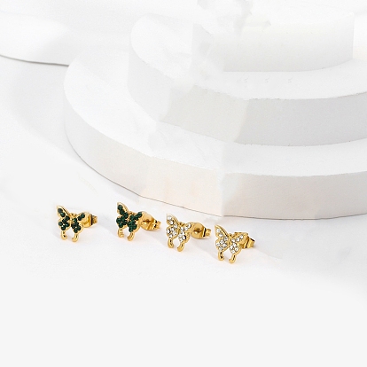 Бабочка 304 серьги-гвоздики из нержавеющей стали с кубическим цирконием для женщин, золотые