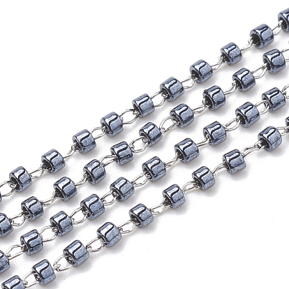 TOHO Japan Import Seed Beads, Handmade Glass Beaded Chains, Soldered, with Stainless Steel Findings, Plated, Column, Stainless Steel Color
