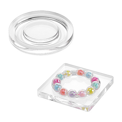 2 piezas 2 estilos soportes de exhibición de pulseras de acrílico transparente, redondo y cuadrado