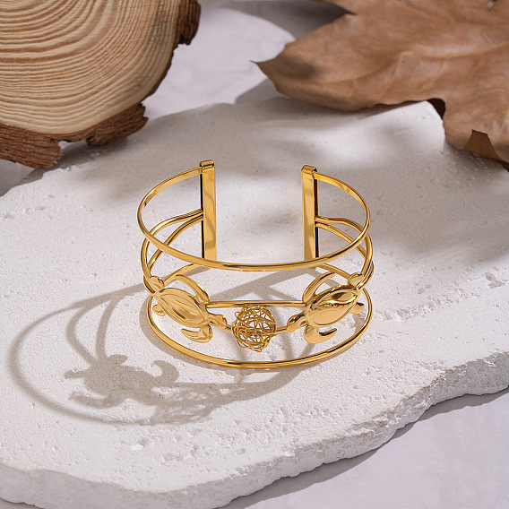 304 Браслеты-манжеты из нержавеющей стали, широкие браслеты для женщин, черепаха, ионное покрытие (ip)