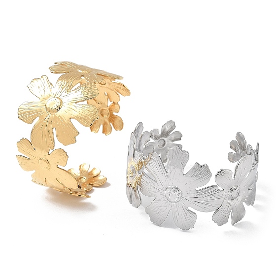 304 женские браслеты-манжеты из нержавеющей стали, цветок