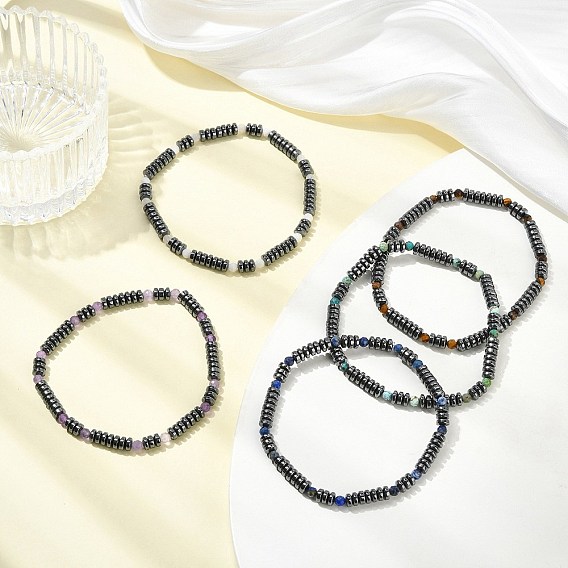 Браслеты из эластичного материала с бусинами в форме дисков и круглых бусин класса АА, не обладающими магнитными свойствами, из синтетического гематита и натуральных драгоценных камней, для женщин и мужчин.