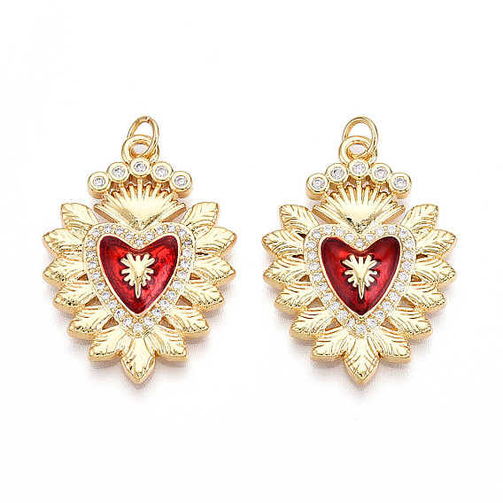 Латунные микропаве прозрачные подвески с фианитом, без кадмия и без свинца, с эмалью, сердце прелести, с целью перехода в кольце