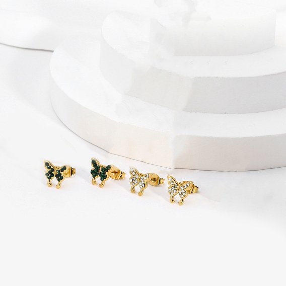 Бабочка 304 серьги-гвоздики из нержавеющей стали с кубическим цирконием для женщин, золотые