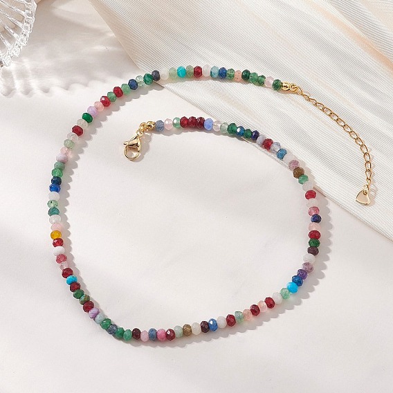 Ожерелья из огранённых бусин-рондель из окрашенного натурального малайзийского нефрита, золотые