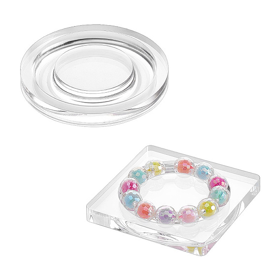 2 piezas 2 estilos soportes de exhibición de pulseras de acrílico transparente, redondo y cuadrado