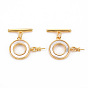 Brass Peg Bails Toggle Clasps, for Half Drilled Bead, with Shell, Nickel Free, Ring & Bar