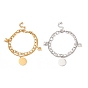 304 Stainless Steel Chain Multi-strand Bracelet with Flat Round & Heart Charms for Women