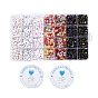 1400Pcs 7 Style Acrylic Letter Beads, Flat Round with Letter and 2 Roll Clear Elastic Crystal Thread
