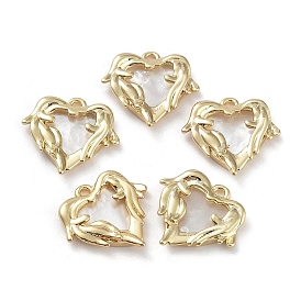 Rack Plating Brass Pendants, with Shell, Real 18K Gold Plated Heart Wing Charms