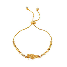 Bracelet coulissant ajustable en acier inoxydable à maillons hippocampe, orné de perles rondes, pour femme