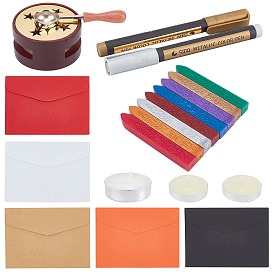 CRASPIRE Wax Seal Stamp Set, with Wood Wax Furnace, Wax Sticks Melting Spoon Tool, Sealing Wax Sticks, Paper Envelopes, Metallic Markers Paints Pens and Candle