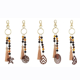 Брелок с кисточками из лавы, тигрового глаза, смолы и дерева, черепаха/плоский круг/каплевидный/овальный/бабочка