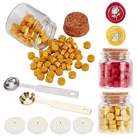 CRASPIRE DIY Wax Seal Stamp Kits, Including Sealing Wax Particles, Candle, Stainless Steel Spoon, Iron Handle Wax Sealing Stamp Melting Spoon, Glass Jar Glass Bottle