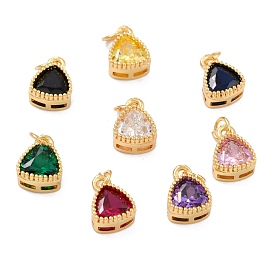 Real 18K Gold Plated Brass Inlaid Cubic Zirconia Charms, with Jump Ring, Long-Lasting Plated, Triangle
