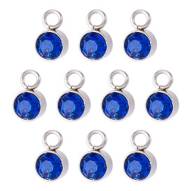 10 шт. подвески из стеклянных страз, очарование камня, с цветным тоном нержавеющей стали 201 фурнитура из нержавеющей стали, плоско-круглые